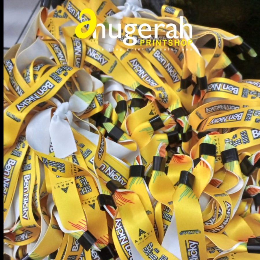 Cetak Gelang Lanyard Model Serut / Wristband Event Tissue Lanyard / Gelang Konser Custom Full Color